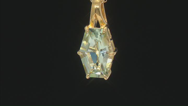 Elongated Hexagon Prasiolite 18k Yellow Gold Over Sterling Silver Pendant 3.72ctw Video Thumbnail