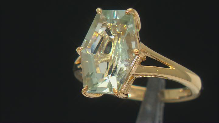 Elongated Hexagon Prasiolite 18k Yellow Gold Over Sterling Silver Ring 3.72ctw Video Thumbnail