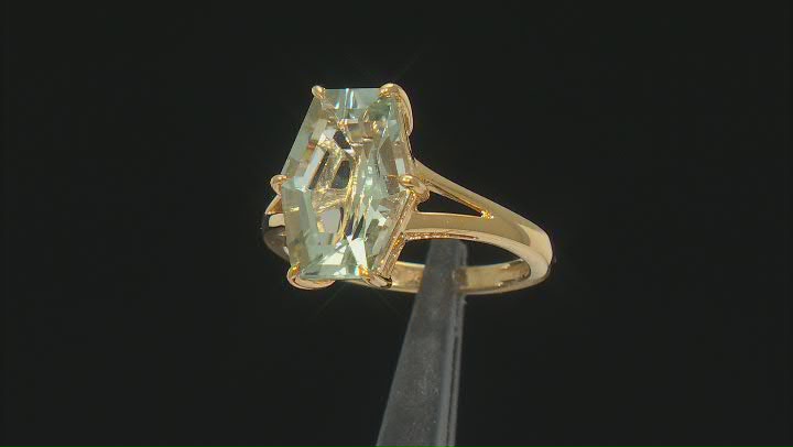 Elongated Hexagon Prasiolite 18k Yellow Gold Over Sterling Silver Ring 3.72ctw Video Thumbnail
