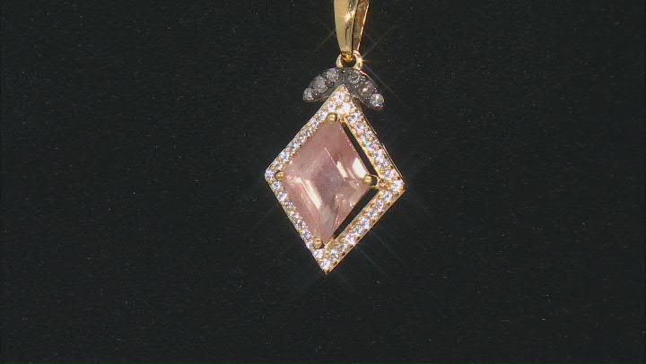 Rhombus Sunstone With Champagne Diamonds  and Zircon 18k Yellow Gold Over Silver Pendant Video Thumbnail