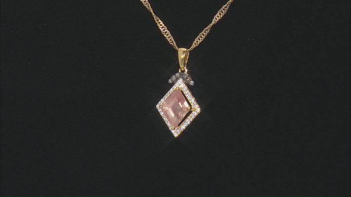 Rhombus Sunstone With Champagne Diamonds  and Zircon 18k Yellow Gold Over Silver Pendant Video Thumbnail