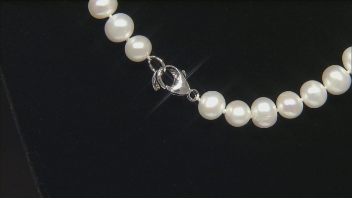White Cultured Freshwater Pearl Rhodium Over Sterling Silver Strand Necklace 24 inch Video Thumbnail