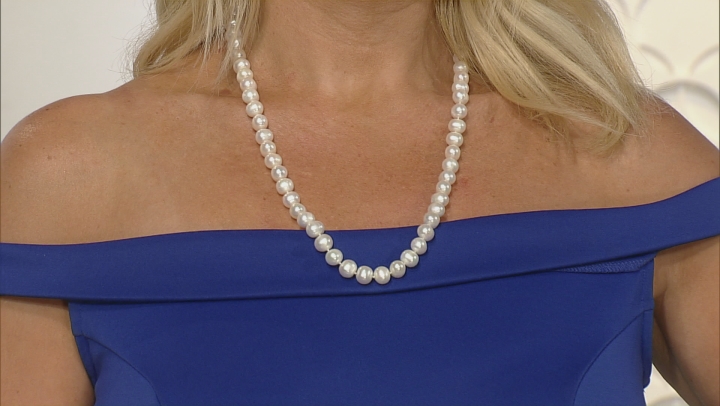 White Cultured Freshwater Pearl Rhodium Over Sterling Silver Strand Necklace 24 inch Video Thumbnail