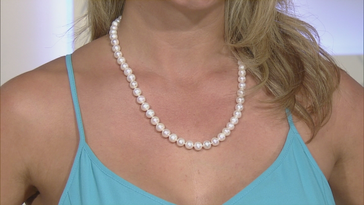 White Cultured Freshwater Pearl Sterling Silver Necklace 9-10mm Video Thumbnail