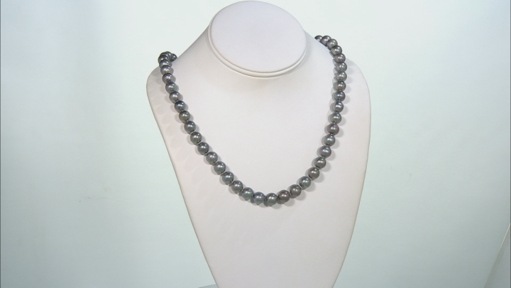 Black Cultured Freshwater Pearl Sterling Silver Necklace 9-10mm Video Thumbnail