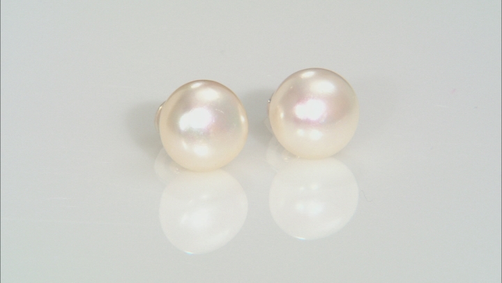 White Cultured Freshwater Pearl 10k Yellow Gold Stud Earrings 10-11mm Video Thumbnail