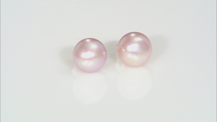 Pink Cultured Freshwater Pearls 10k Yellow Gold Stud Earrings 10-11mm Video Thumbnail