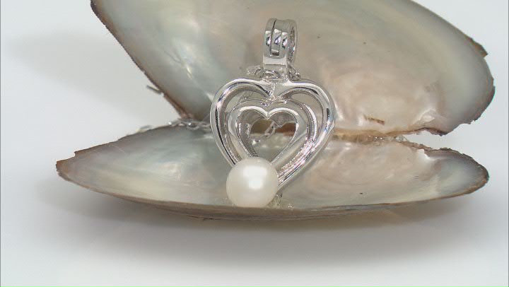 Wish Pearl, Cultured Freshwater Pearl Rhodium Over Silver Cage Pendant Video Thumbnail
