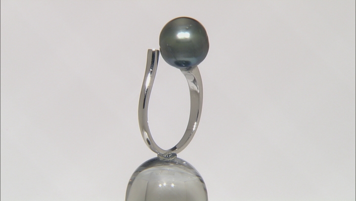 Cultured Tahitian Pearl With Topaz Rhodium Over Sterling Silver Ring 10mm Video Thumbnail