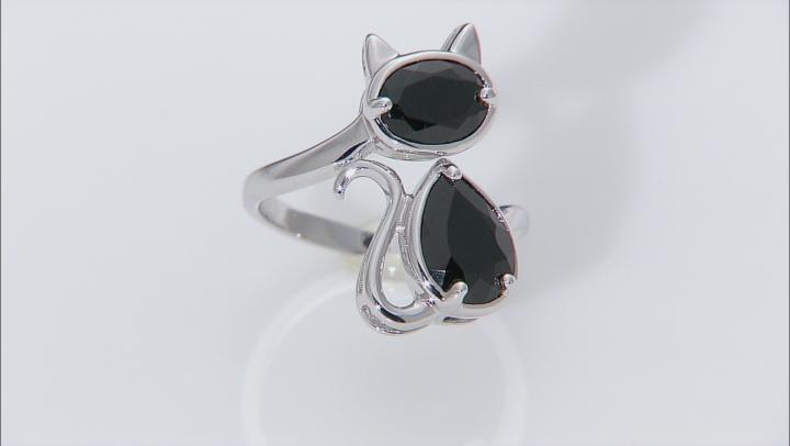 Black Spinel Rhodium Over Sterling Silver Cat Ring 3.36ctw Video Thumbnail
