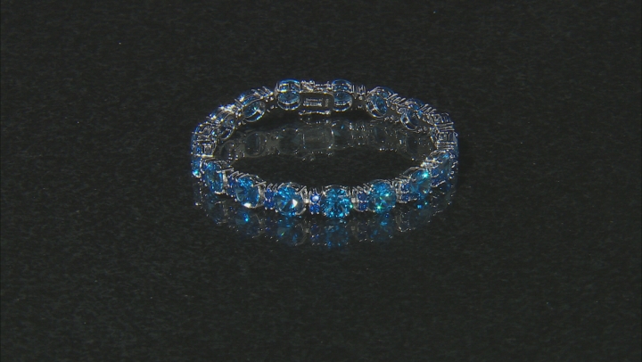 Blue Lab Created Spinel Rhodium Over Sterling Silver Bracelet 42.71ctw Video Thumbnail