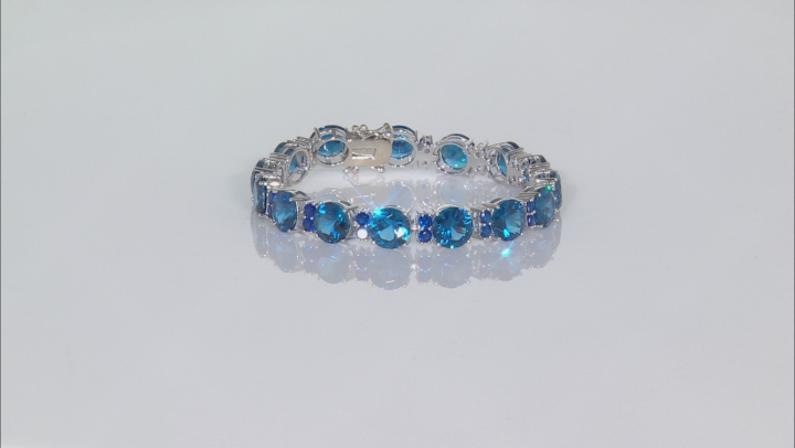 Blue Lab Created Spinel Rhodium Over Sterling Silver Bracelet 42.71ctw Video Thumbnail