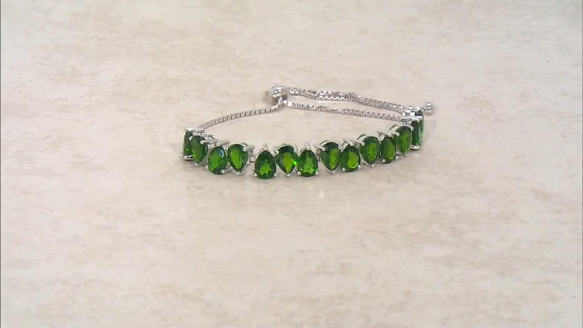 Green Chrome Diopside Rhodium Over Sterling Silver Sliding Adjustable Bracelet 8.57ctw Video Thumbnail