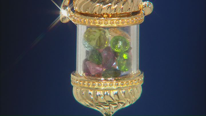 Multi Color Multi Gemstone 18k Yellow Gold Over Sterling Silver Pendant With Chain 4.98ctw Video Thumbnail