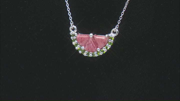 Red Rhodonite Rhodium Over Sterling Silver Watermelon Necklace 0.29ctw Video Thumbnail