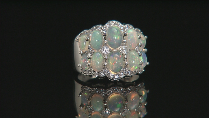 Ethiopian Opal Rhodium Over Sterling Silver Ring 3.24ctw