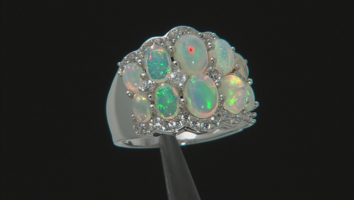 Ethiopian Opal Rhodium Over Sterling Silver Ring 3.24ctw