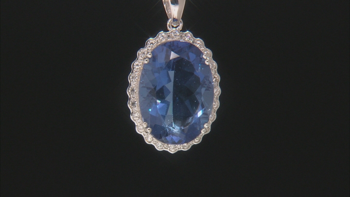 Blue Color Change Fluorite Rhodium Over Sterling Silver Pendant With Chain 22.74ctw Video Thumbnail