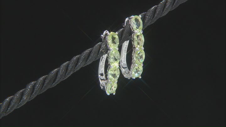 Green Brazilian Amblygonite Sterling Silver Hoop Earrings 2.72ctw Video Thumbnail