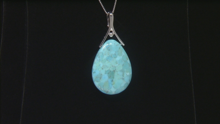 Blue Turquoise Rhodium Over Sterling Silver Pendant With Chain Video Thumbnail
