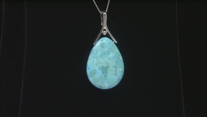 Blue Turquoise Rhodium Over Sterling Silver Enhancer With Chain Video Thumbnail