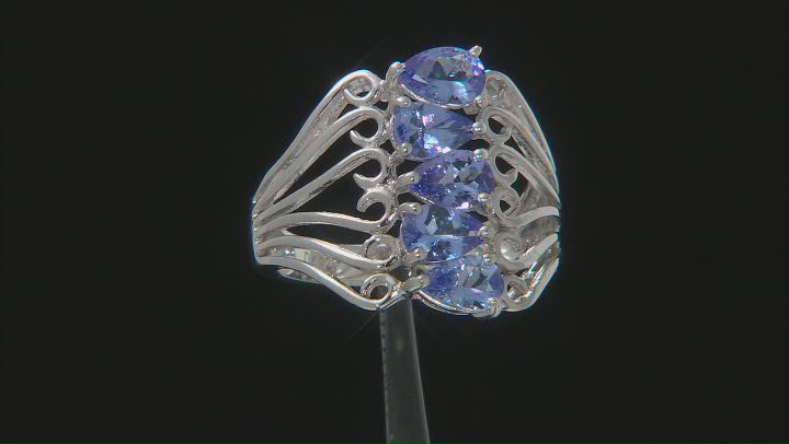 Blue tanzanite rhodium over sterling silver 5-stone ring 1.70ctw Video Thumbnail