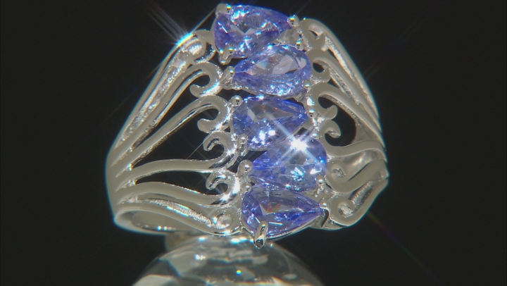 Blue tanzanite rhodium over sterling silver 5-stone ring 1.70ctw Video Thumbnail