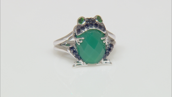 Green Onyx Rhodium Over Sterling Silver Frog Ring .42ctw Video Thumbnail