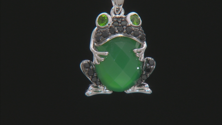 Green Onyx Rhodium Over Sterling Silver Frog Pendant With Chain .42ctw Video Thumbnail