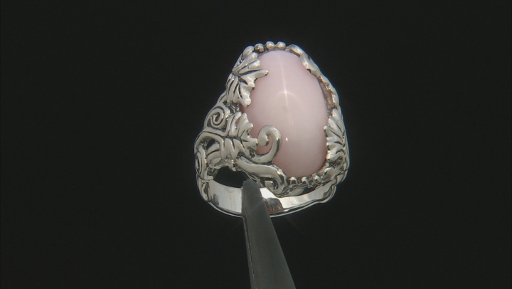 Pink Peruvian opal rhodium over sterling silver ring Video Thumbnail