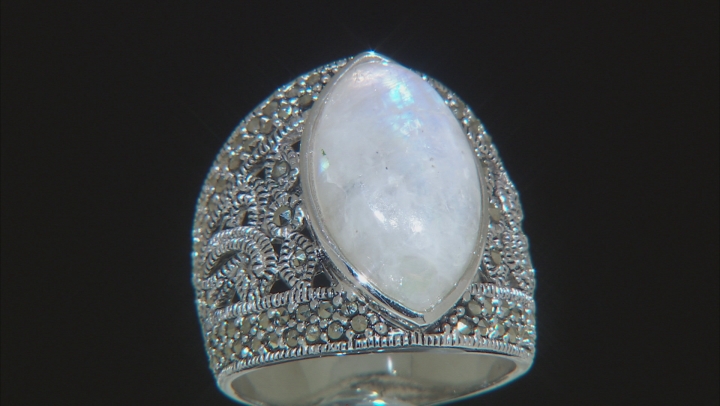White rainbow moonstone sterling silver ring Video Thumbnail
