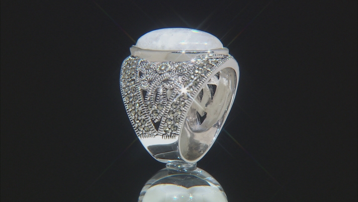 White rainbow moonstone sterling silver ring Video Thumbnail