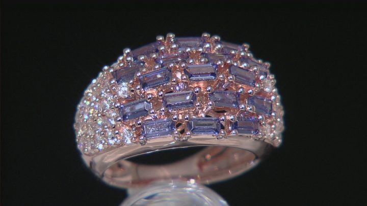 Blue And White Cubic Zirconia 18k Rose Gold Over Sterling Silver Ring 4.32ctw Video Thumbnail