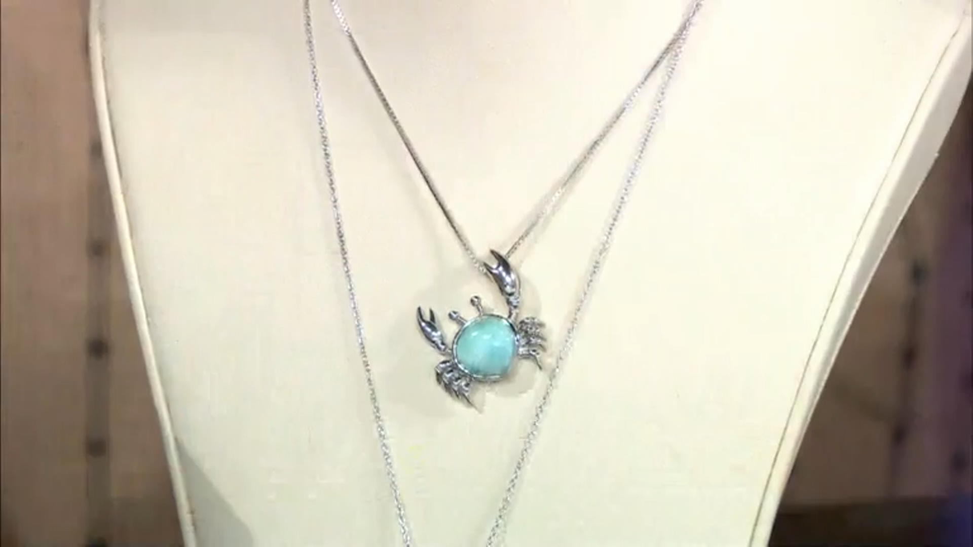 Blue Larimar Rhodium Over Sterling Silver Crab Pendant With Chain Video Thumbnail