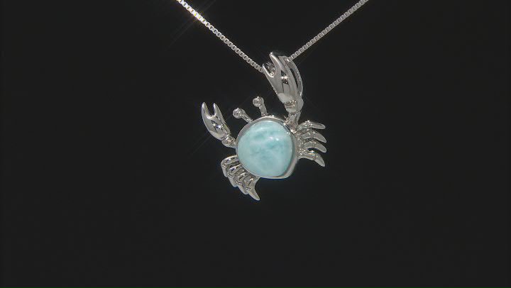 Blue Larimar Rhodium Over Sterling Silver Crab Pendant With Chain Video Thumbnail