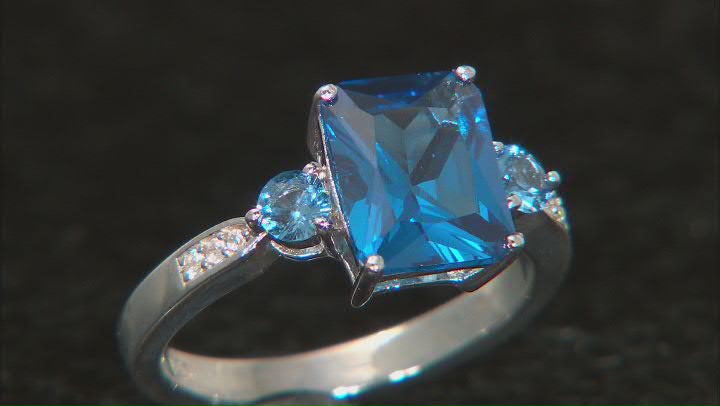 Blue Lab Created Spinel Rhodium Over Sterling Silver Ring 3.94ctw Video Thumbnail