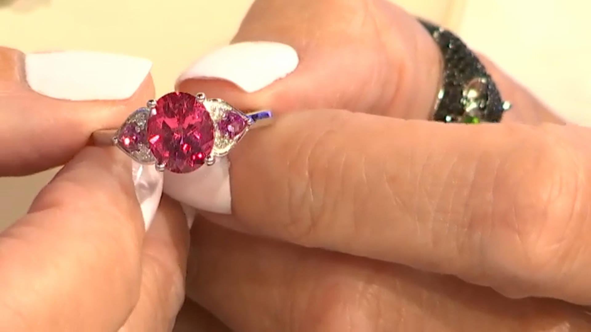 Pink Mexican Danburite Rhodium Over Sterling Silver Ring 2.37ctw Video Thumbnail