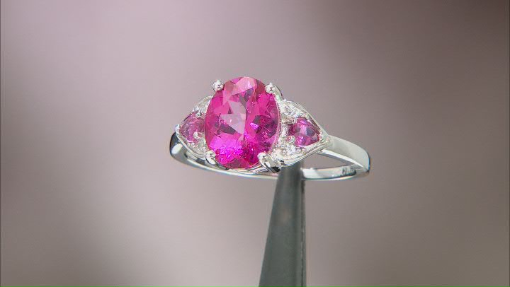 Pink Mexican Danburite Rhodium Over Sterling Silver Ring 2.37ctw Video Thumbnail