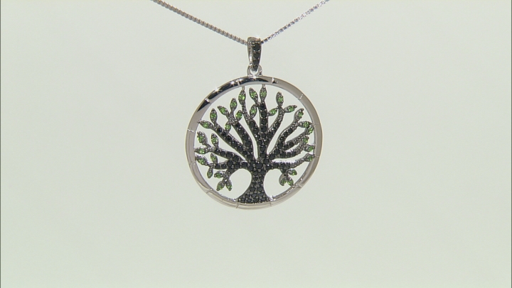 Black Spinel Rhodium Over Sterling Silver Tree Of Life Pendant With Chain .64ctw Video Thumbnail