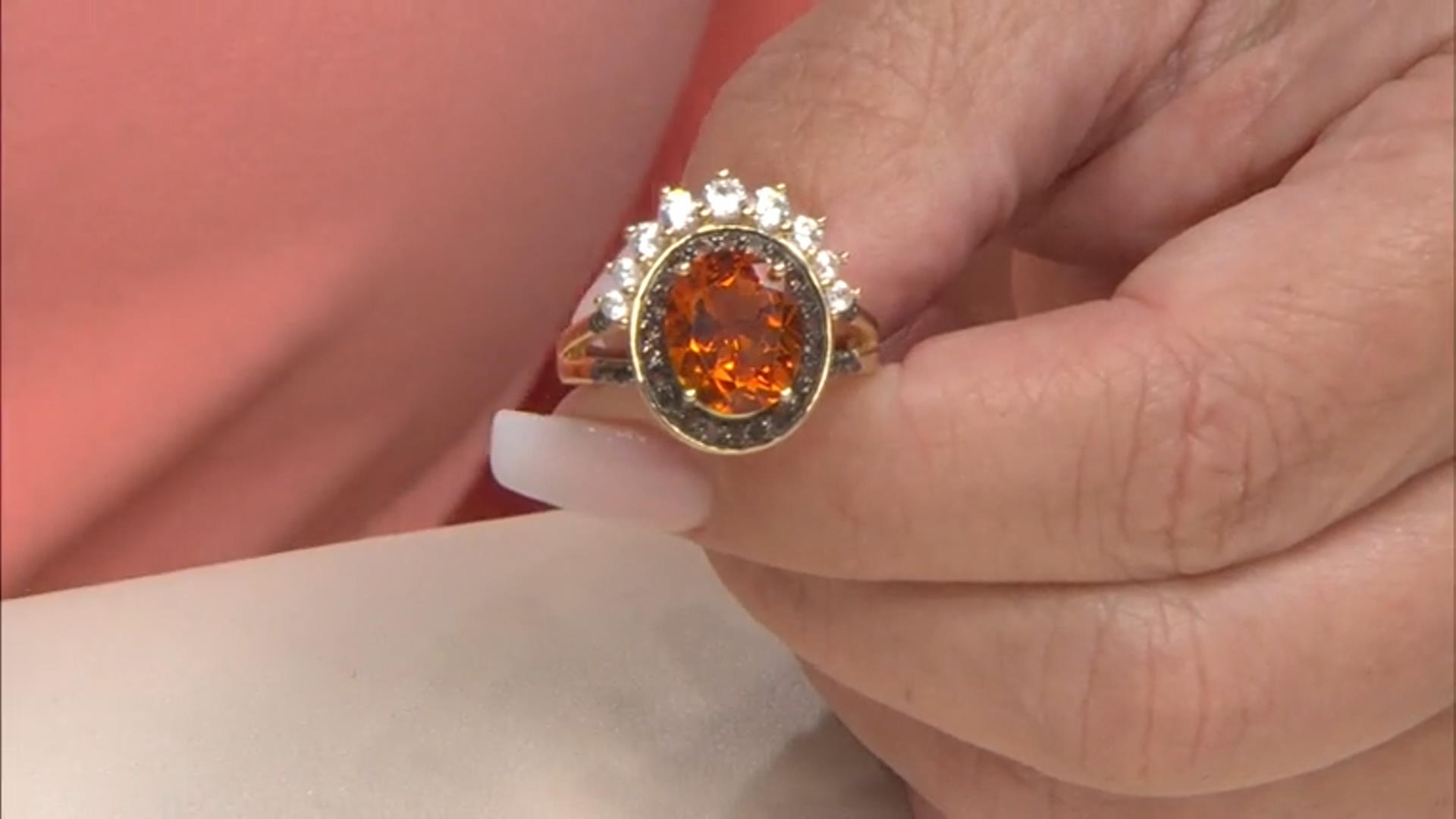 Madeira Citrine, Smoky Quartz, and Zircon 18k Gold Over Silver Crown Ring 4.09ctw Video Thumbnail
