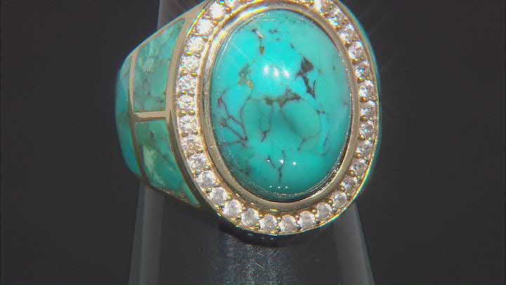 Blue Turquoise 18k Yellow Gold Over Silver  Inlay Ring Video Thumbnail