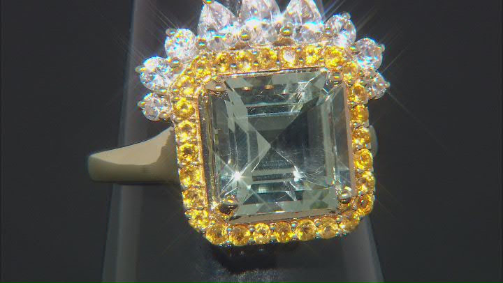 Prasiolite, Citrine, and Zircon 18k Gold Over Silver Crown Ring 5.17ctw Video Thumbnail