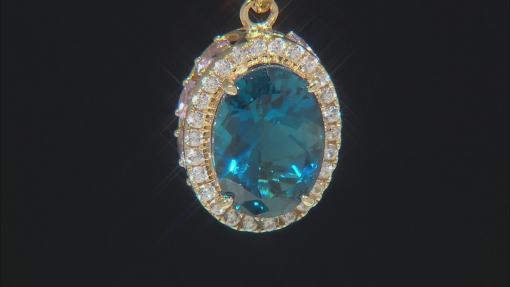 London Blue Topaz 18K Yellow Gold Over Silver Pendant with Chain 8.22ctw Video Thumbnail