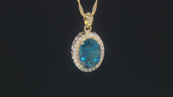 London Blue Topaz 18K Yellow Gold Over Silver Pendant with Chain 8.22ctw Video Thumbnail