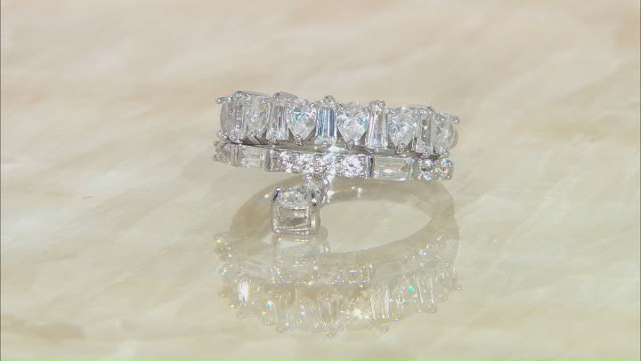 White Zircon Rhodium Over Silver Set of 2 Stackable Charm Ring 3.02ctw Video Thumbnail