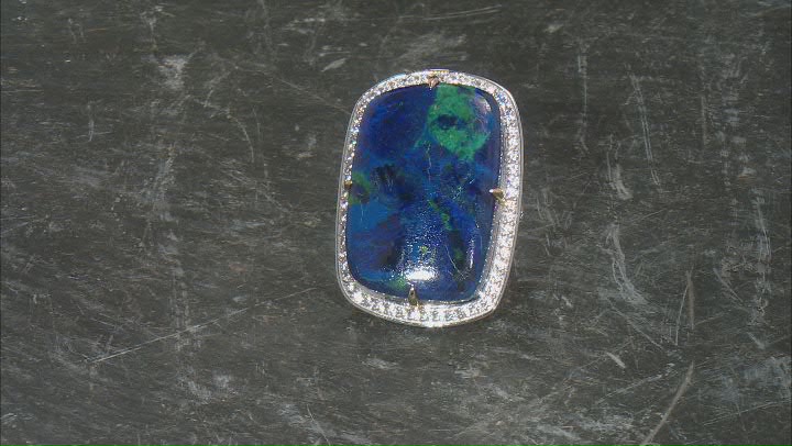 Blended Azurite and Malachite and White Zircon 18k Yellow Gold Over Silver Ring1.24ctw Video Thumbnail