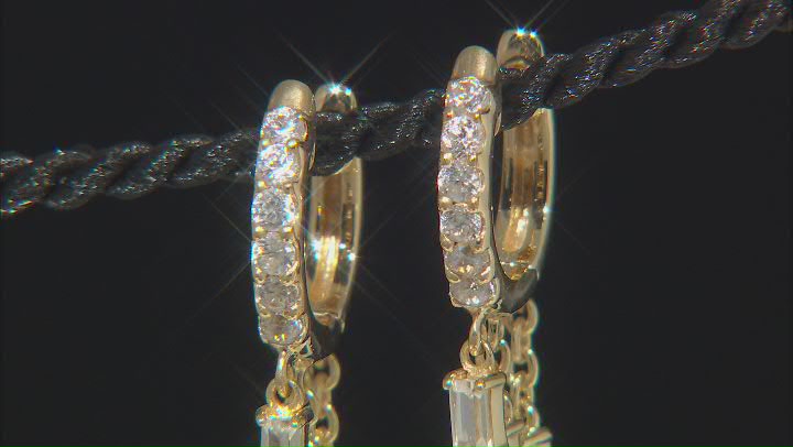 White Zircon 18k Yellow Gold Over Silver Charm Huggie Earrings 1.37ctw Video Thumbnail