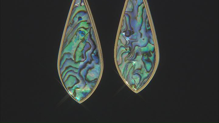 Multi-Color Abalone Shell 18k Yellow Gold Over Silver Drop Earrings 2.69ctw Video Thumbnail
