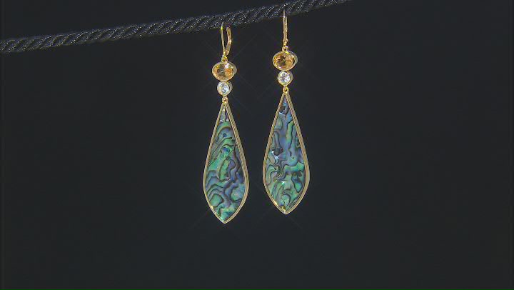 Multi-Color Abalone Shell 18k Yellow Gold Over Silver Drop Earrings 2.69ctw Video Thumbnail