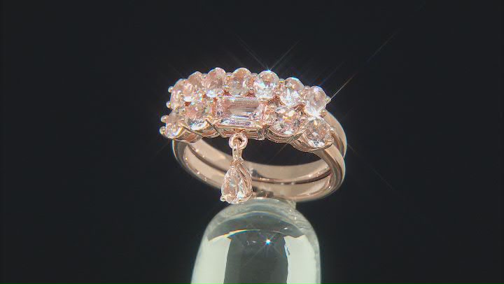 Pink Morganite 18k Rose Gold Over Silver Stackable Charm Set of 2 Rings 2.40ctw Video Thumbnail